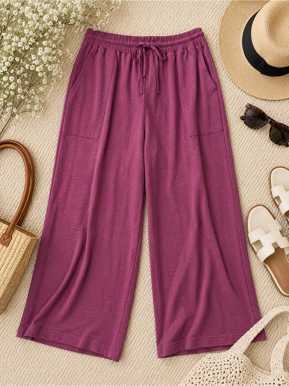 LASTSHE 2X Mauve Wide Leg Lounge Pants NWT Plus Size Drawstring Palazzo Culottes